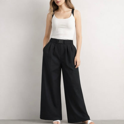 Belted High-Waist Wide-Leg Trousers