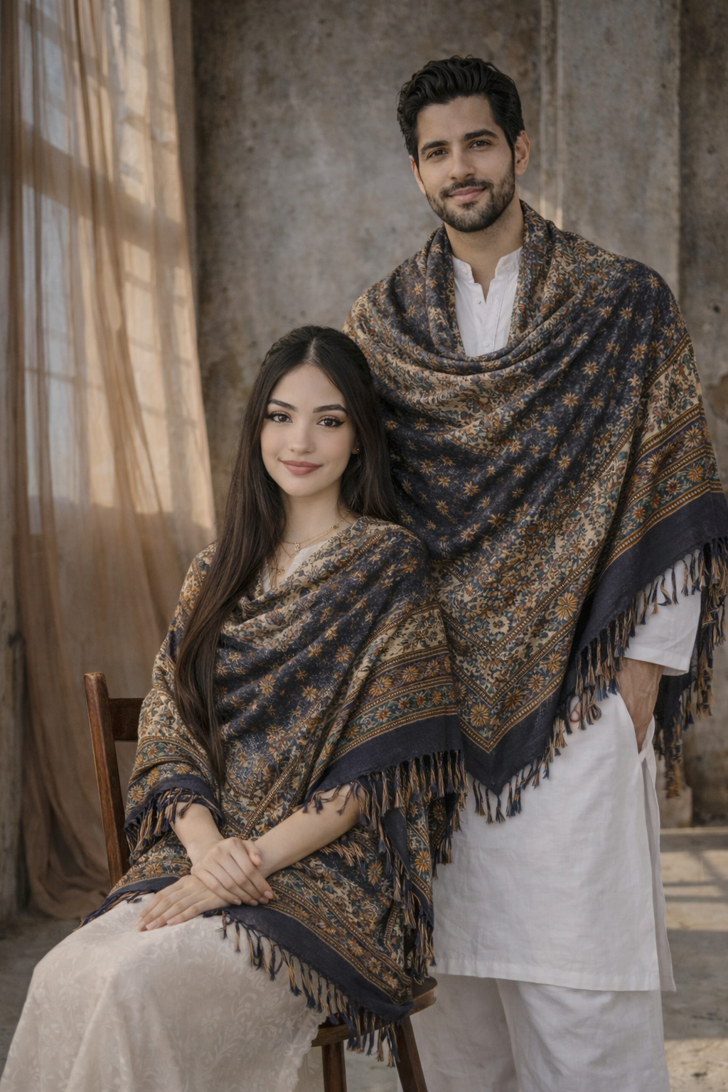 Heritage Noir Unisex Printed Shawl