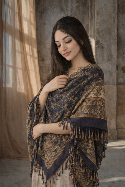 Heritage Noir Unisex Printed Shawl