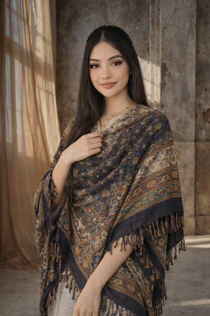 Heritage Noir Unisex Printed Shawl