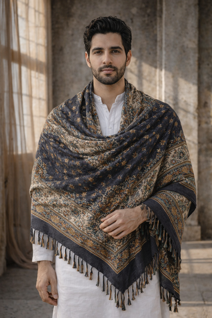 Heritage Noir Unisex Printed Shawl