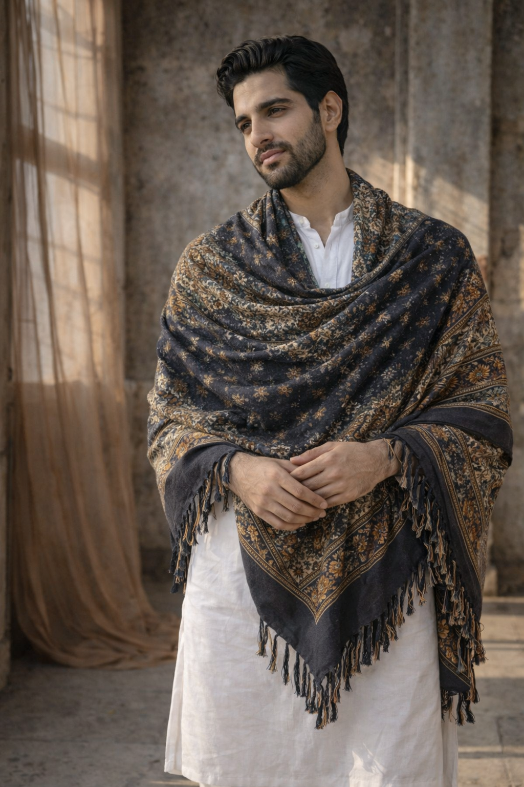 Heritage Noir Unisex Printed Shawl