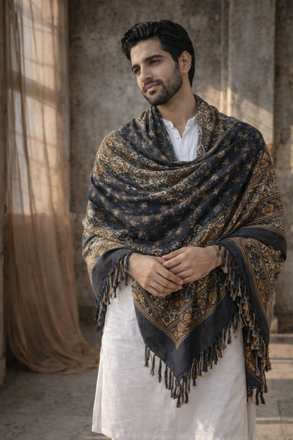 Heritage Noir Unisex Printed Shawl