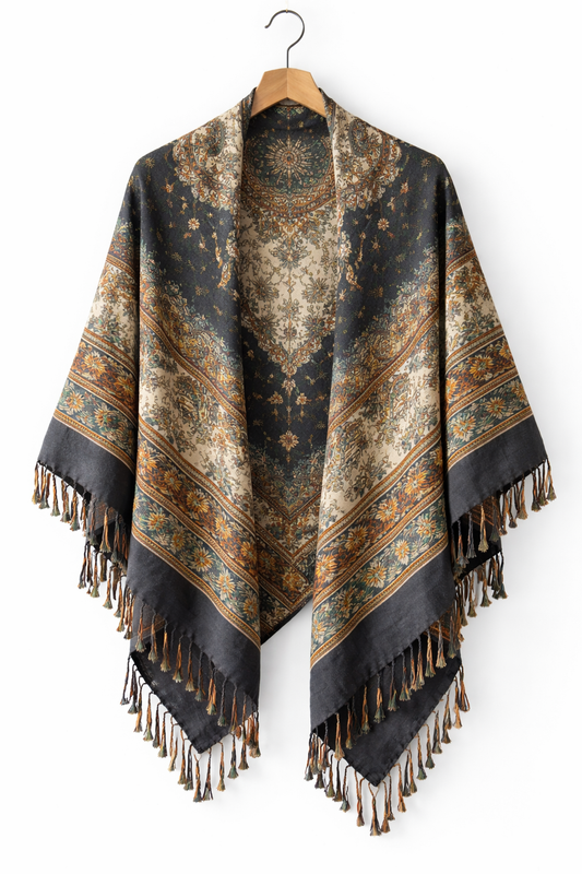 Heritage Noir Unisex Printed Shawl