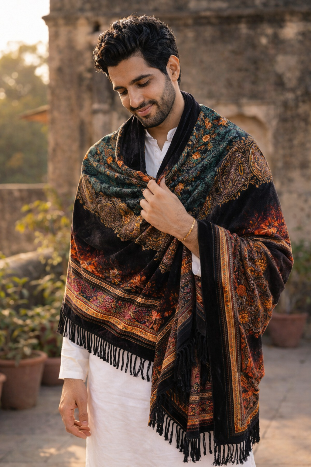 Royal Verdant Unisex Printed Shawl