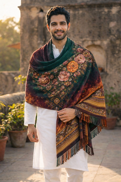 Emerald Ember Unisex Floral Shawl
