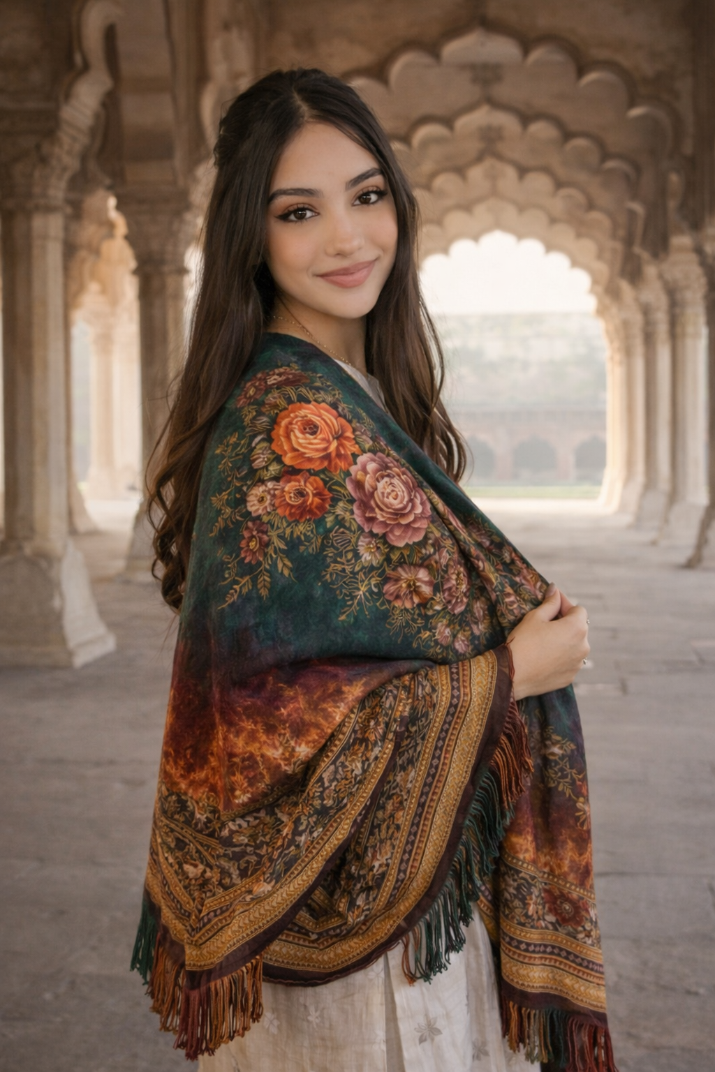 Emerald Ember Unisex Floral Shawl