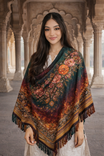 Emerald Ember Unisex Floral Shawl