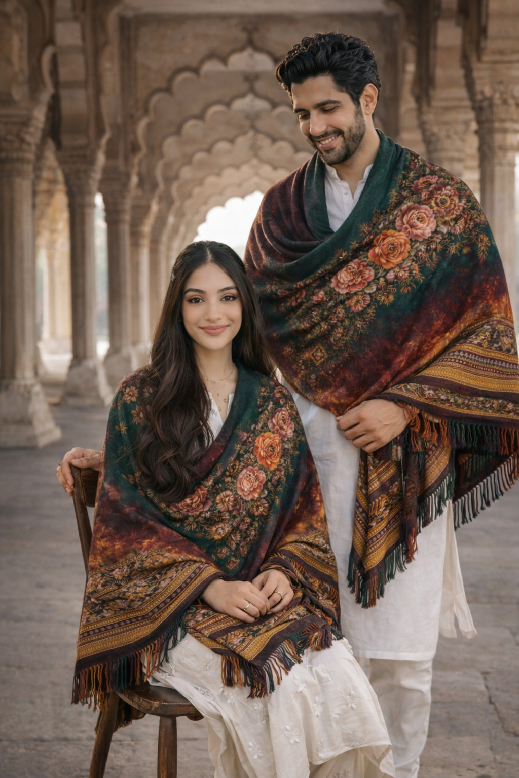 Emerald Ember Unisex Floral Shawl