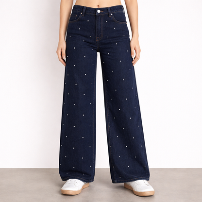 Studded Dot Wide-Leg Denim Jeans