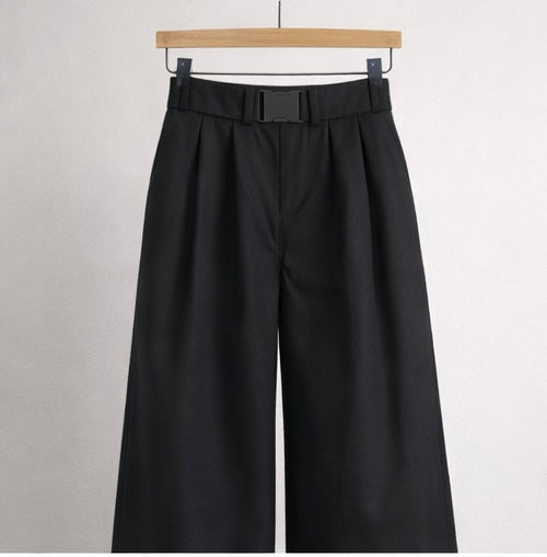 Belted High-Waist Wide-Leg Trousers