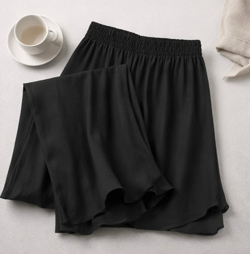 Layered Hem Flow Wide-Leg Trousers