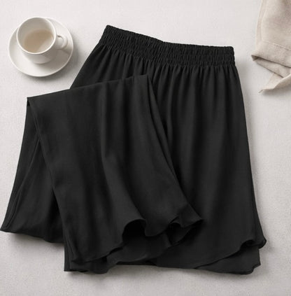 Layered Hem Flow Wide-Leg Trousers