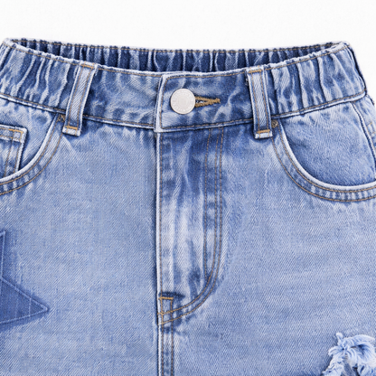 Star Patch Distressed Wide-Leg Denim Jeans