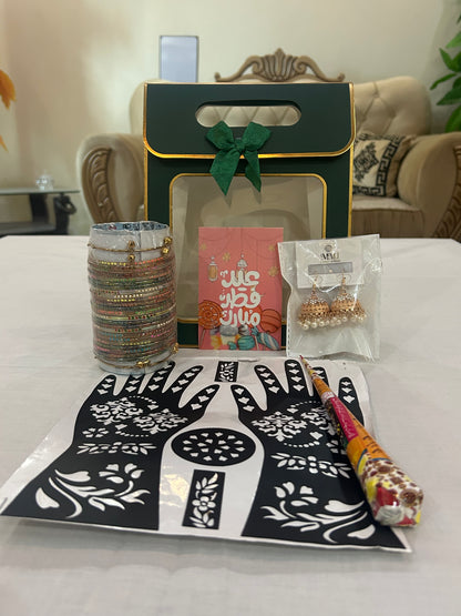 Eid Special Gift Box with Kashmiri Churiyan, Jhumka Earrings & Mehndi Kit