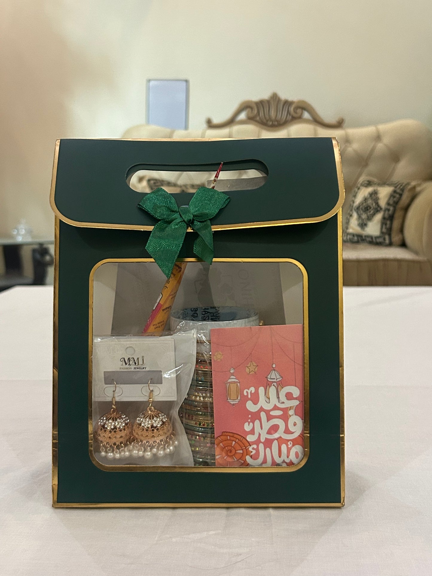 Eid Special Gift Box with Kashmiri Churiyan, Jhumka Earrings & Mehndi Kit