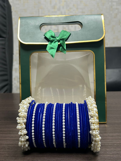 Kalakar Premium Churiyan Set with Pearl Bangles – Red, Golden & White Bridal/Eid Collection