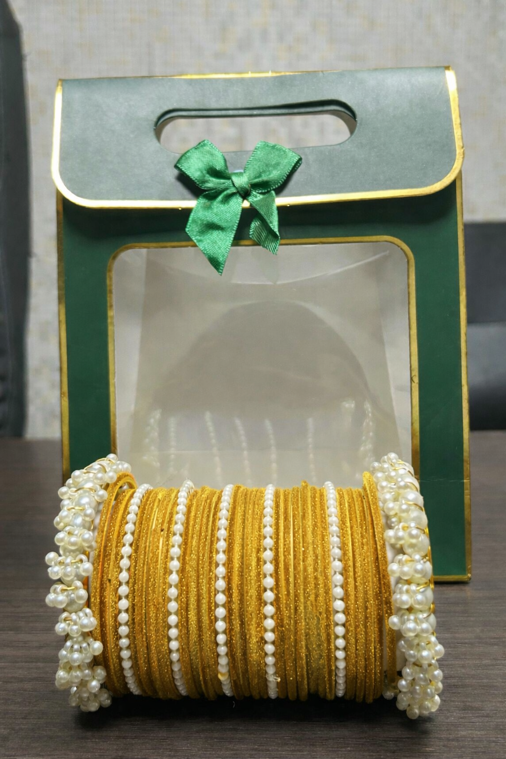 Kalakar Premium Churiyan Set with Pearl Bangles – Red, Golden & White Bridal/Eid Collection