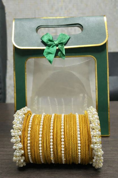 Kalakar Premium Churiyan Set with Pearl Bangles – Red, Golden & White Bridal/Eid Collection