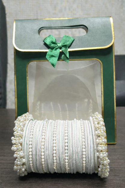 Kalakar Premium Churiyan Set with Pearl Bangles – Red, Golden & White Bridal/Eid Collection